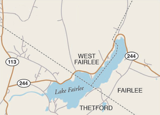 Portions of Lake Fairlee are located in three towns: Thetford, Fairlee, and West Fairlee.